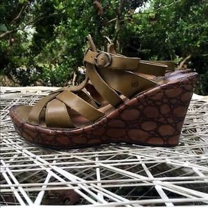 Born Moss Green Platform Wedge Sandals